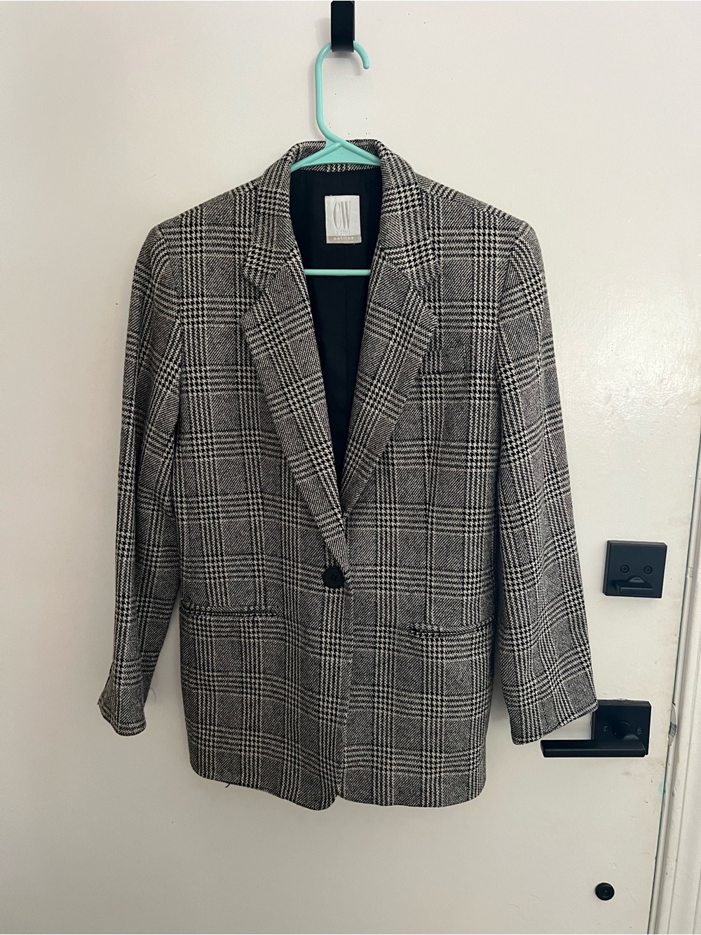 Checked Single-Button Blazer in Black & White